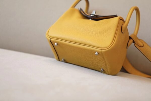 Hermes mini Lindy clemence 9D Amber yellow Silver Hardware 19cm Full Handmade