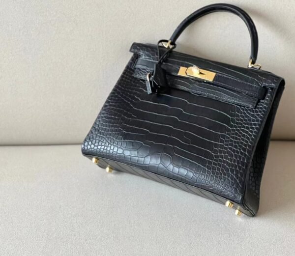 Hermes Kelly Matte Alligator crocodile CK89 Black Gold Hardware 28cm Full Handmade