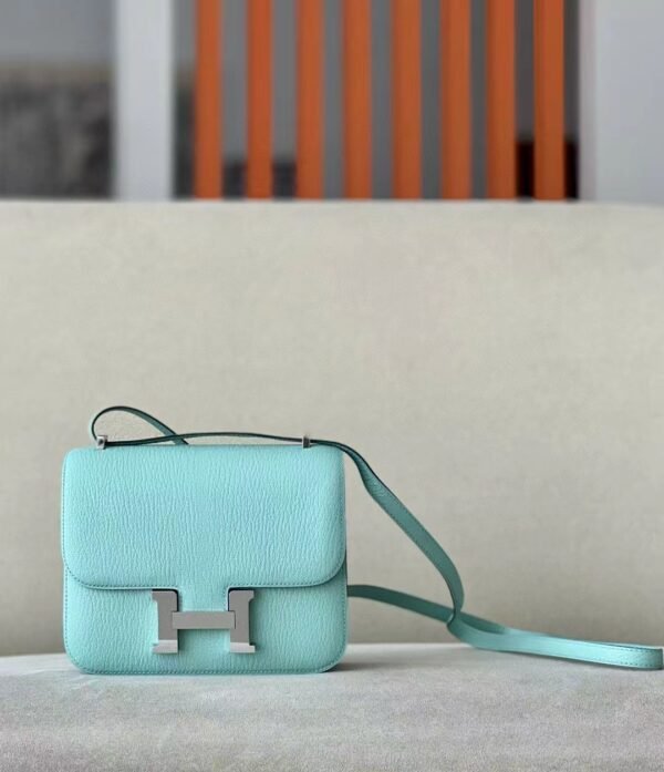 Hermes Constance Chevre 7v Candy Blue Silver Hardware 18cm Full Handmade