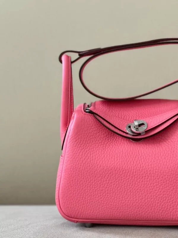 Hermès mini Lindy clemence U5 lipstick pink Silver Hardware 19cm Full Handmade
