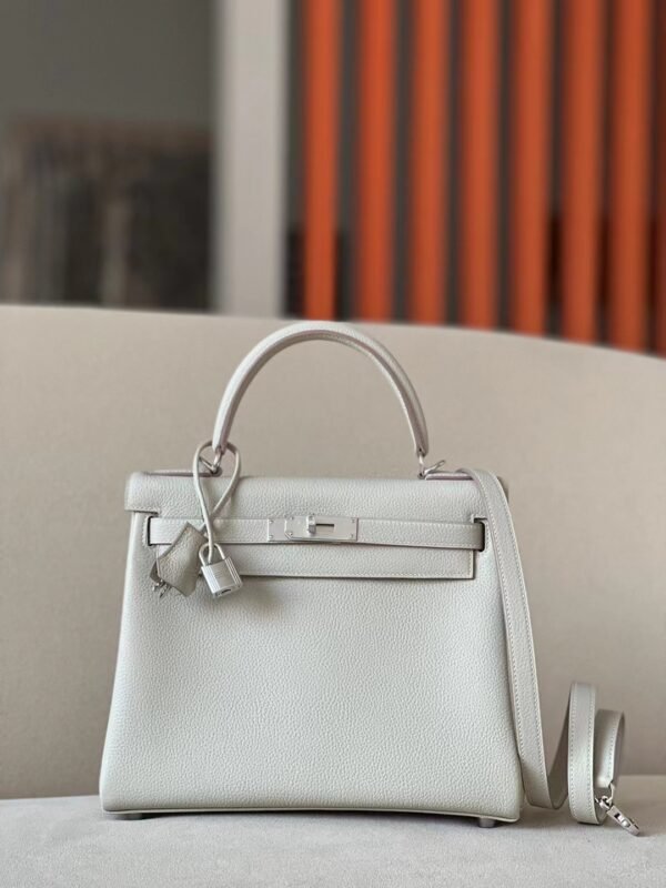 Hermes Kelly Togo 80 Pearl grey Silver Hardware 28cm Full Handmade