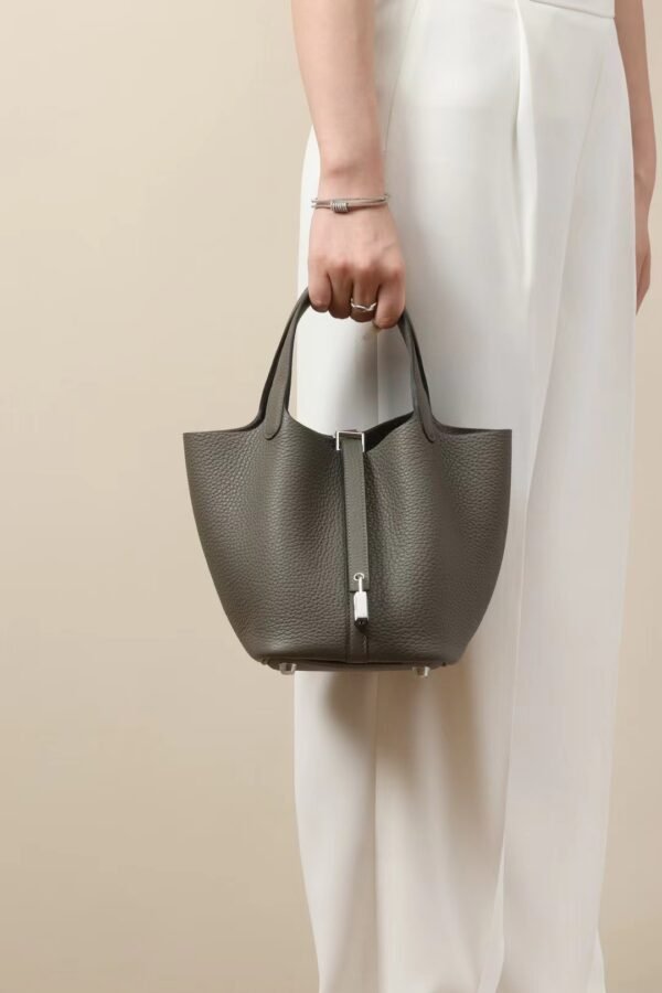 3a981b8eeeab27c GPC Mode Picotin TC Leather 8F deep Grey Silver Hardware 18cm Full Handmade