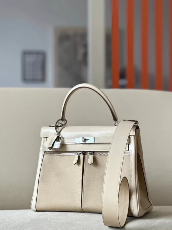 3b983df0de10375-jpg Hermès Kelly Box & Canvas S2 Light Khaki Silver Hardware 32cm Full Handmade