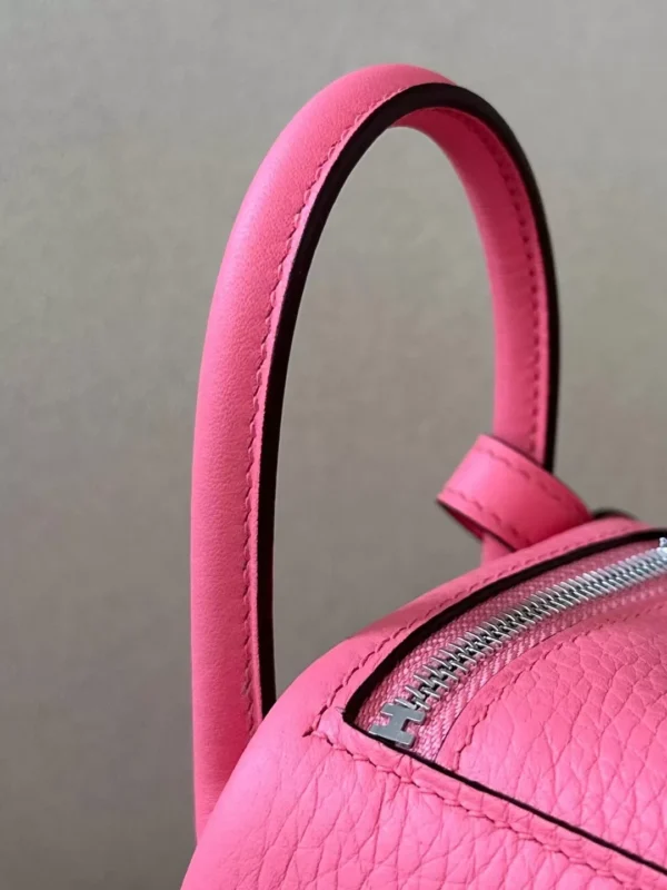 Hermès mini Lindy clemence U5 lipstick pink Silver Hardware 19cm Full Handmade