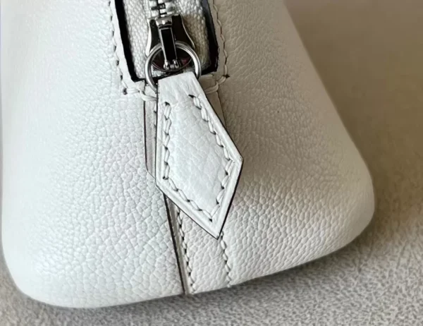 Hermès Mini Bolide Chevre Creamy White Silver Hardware 18cm Full Handmade