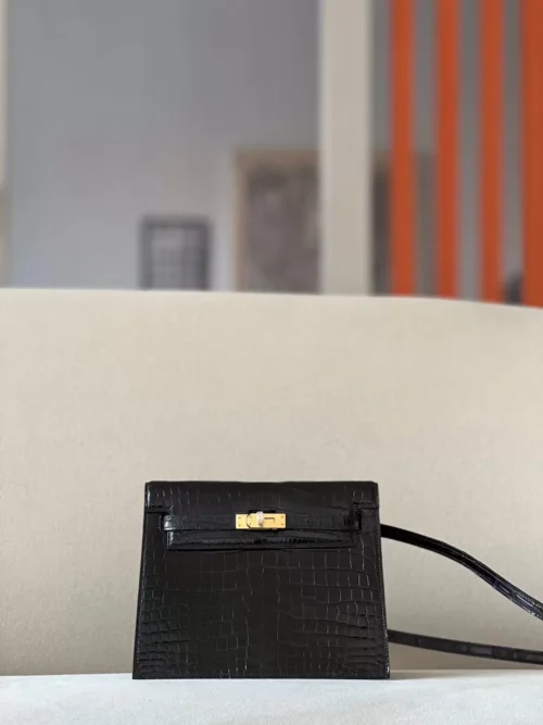 Hermès Kelly Dance shiny niloticus crocodile CK89 Black Gold Hardware 22cm Full Handmade