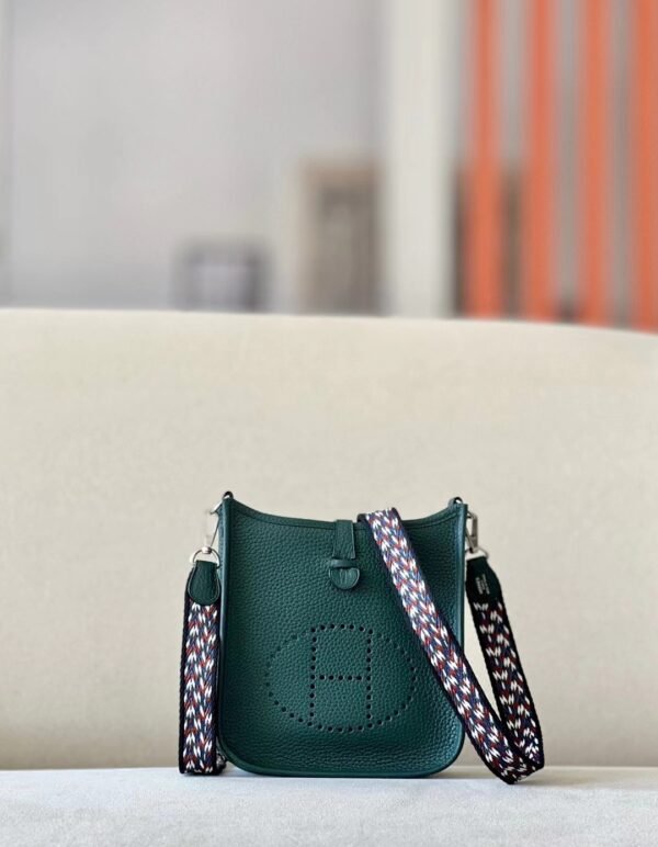 Hermès mini Evelyne TC V0 Deep Green Silver Hardware 17cm Full Handmade
