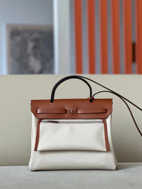 GPC Mode Herbag Barenia & Canvas off-white & Brown Silver Hardware 31cm Full Handmade