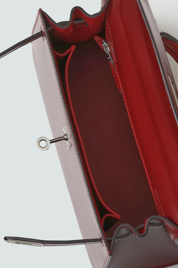 GPC Mode Kelly Shiny Box Leather Bordeaux wine red Silver Hardware 25cm Full Handmade