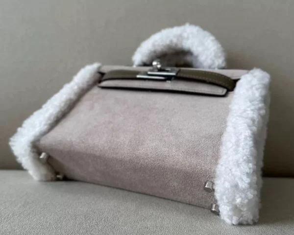 GPC Mode Mini Kelly chamois & swift & Lamb wool CK18 Etoupe Grey Silver Hardware 19cm Full Handmade