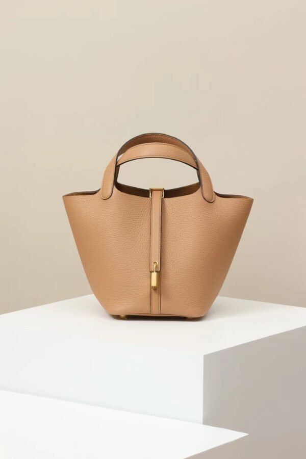 GPC Mode Picotin TC Leather OM New Tea Khaki Gold Hardware 18cm Full Handmade