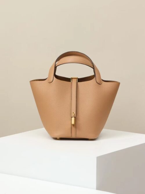 GPC Mode Picotin TC Leather OM New Tea Khaki Gold Hardware 18cm Full Handmade