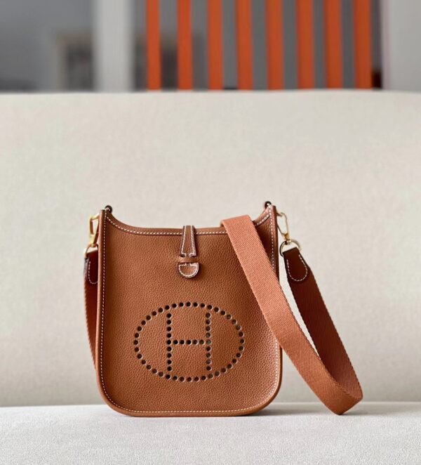 Hermes Mini Evelyne Barenia CK37 Golden Brown Gold Hardware 17cm Full Handmade