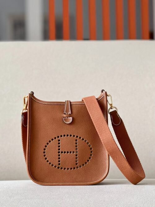 Hermes Mini Evelyne Barenia CK37 Golden Brown Gold Hardware 17cm Full Handmade
