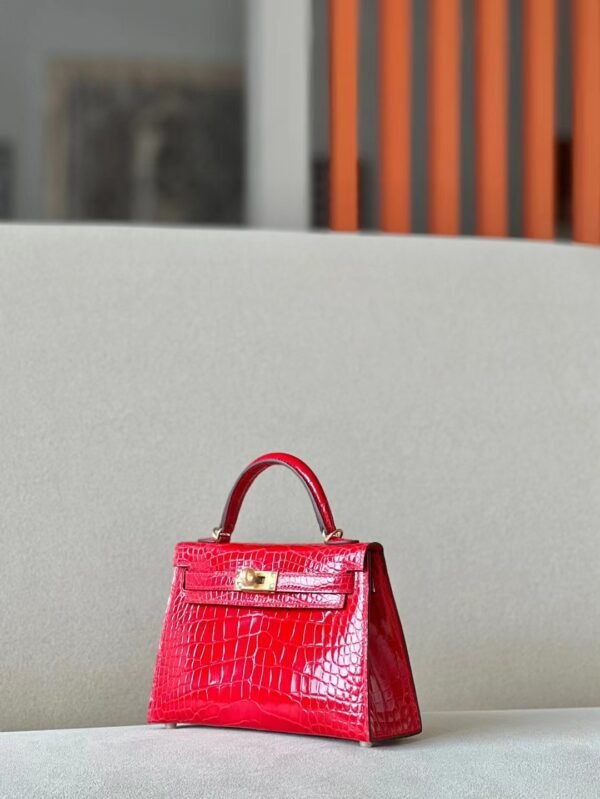 Hermes mini Kelly Shiny Alligator crocodile 95 Ferrari red Gold Hardware 19cm Full Handmade