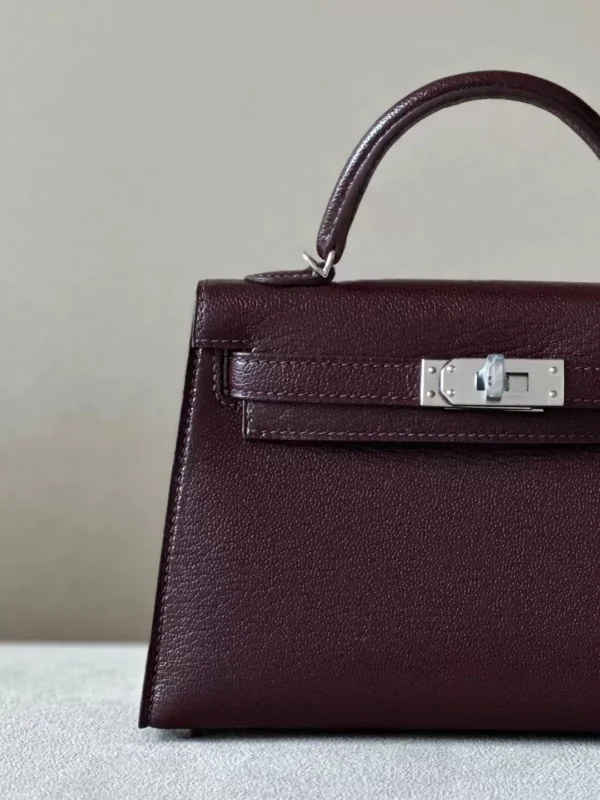 Hermès Mini Kelly Chevre OG Brownish red Silver Hardware 19cm Full Handmade