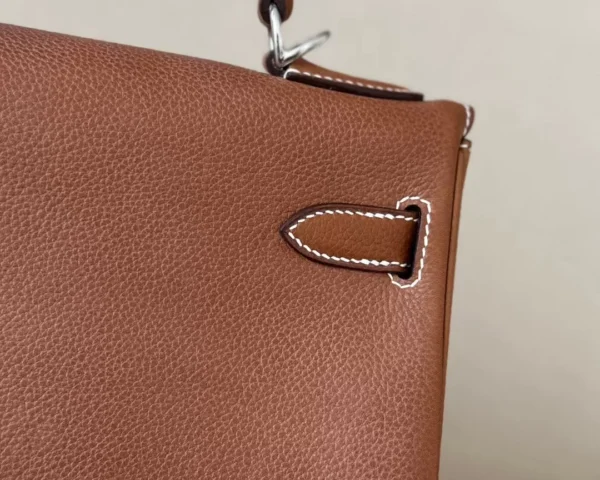Hermès Kelly Barenia CK37 Golden Brown Silver Hardware 28cm Full Handmade