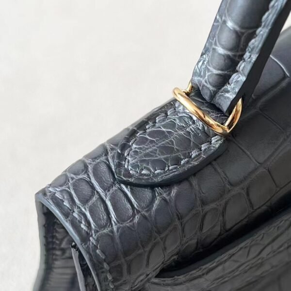 Hermès Mini Kelly Matte Alligator crocodile 88 Graphite grey Gold Hardware 19cm Full Handmade