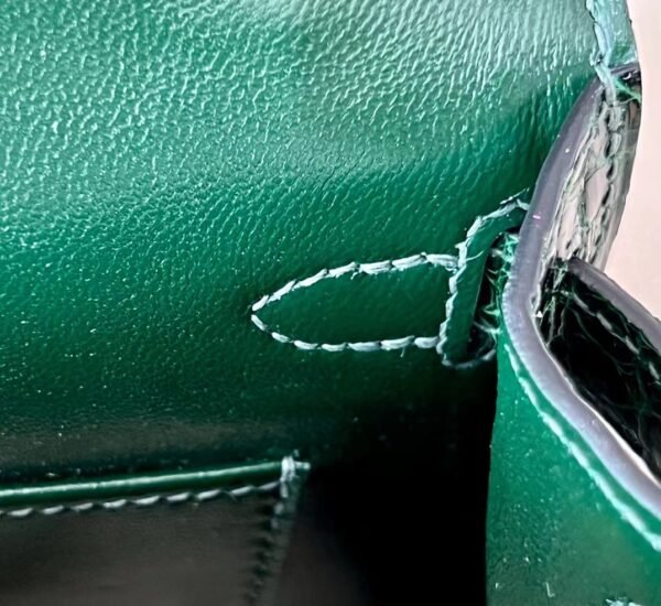 Hermes Mini Kelly Shiny Alligator crocodile 67 Dark green Silver Hardware 19cm Full Handmade