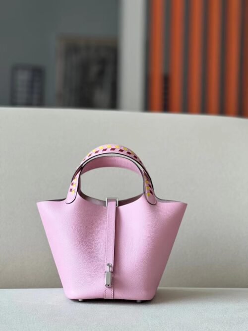 Hermes Picotin Epsom X9 mallow purple & 92 Yellow & E5 Rose Red Silver Hardware 18cm Full Handmade