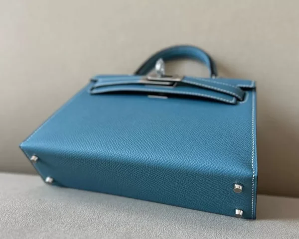 Hermès Mini Kelly Epsom D2 New denim blue Silver Hardware 19cm Full Handmade