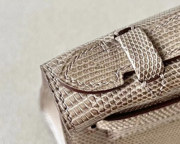 Hermes mini Kelly pochette Lizard CC17 Twine grey Silver Hardware 22cm Full Handmade