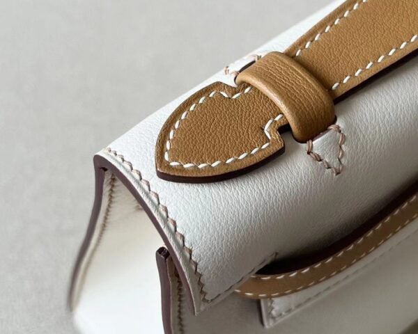 Hermes mini Kelly pochette Swift CC10 Creamy White & 4B Khaki Silver Hardware 22cm Full Handmade