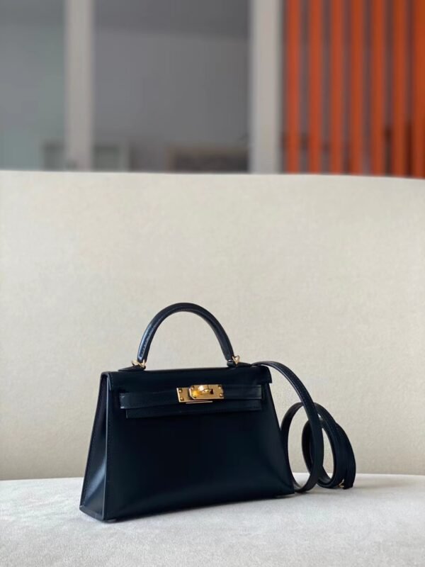 Hermes Mini Kelly Box Black Gold Hardware 19cm Full Handmade