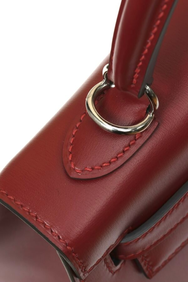 GPC Mode Kelly Shiny Box Leather Bordeaux wine red Silver Hardware 25cm Full Handmade