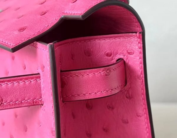 Hermes Mini Kelly pochette Ostrich E5 Candy Pink Silver Hardware 22cm Full Handmade