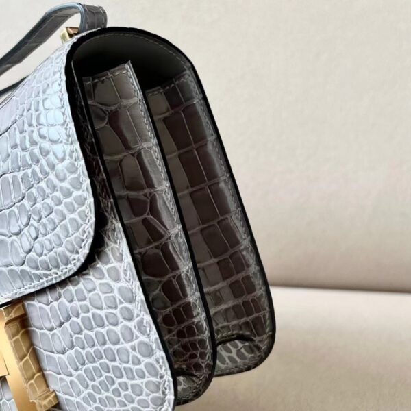 Hermes Constance Shiny Alligator crocodile 0V Crystal grey Gold Hardware 18cm Full Handmade