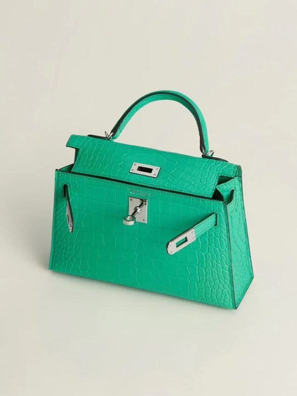 4564debb63cd9a5 GPC Mode mini kelly Matte alligator crocodile Comic green Silver Hardware 19cm Full Handmade