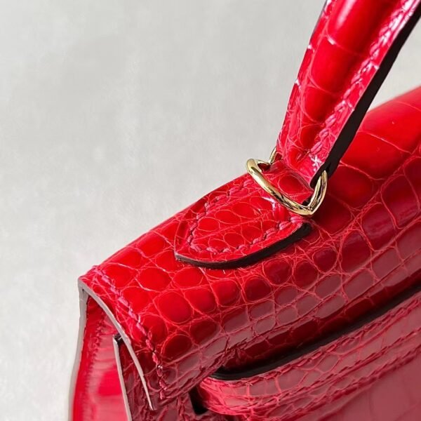 Hermes mini Kelly Shiny Alligator crocodile 95 Ferrari red Gold Hardware 19cm Full Handmade