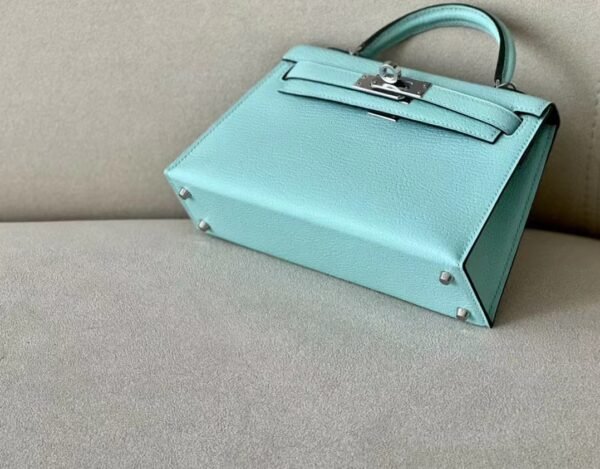 Hermes Mini Kelly chevre 79 turq & 7C cobalt blue Silver Hardware 19cm Full Handmade