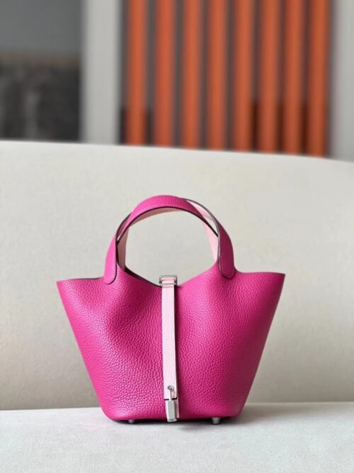 Hermes Picotin TC L3 Rose Purple & 3Q sakura pink Silver Hardware 18cm Full Handmade