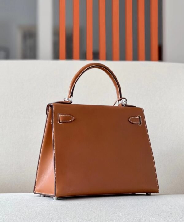 Hermes Kelly Barenia CK37 Golden Brown Silver Hardware 28cm Full Handmade