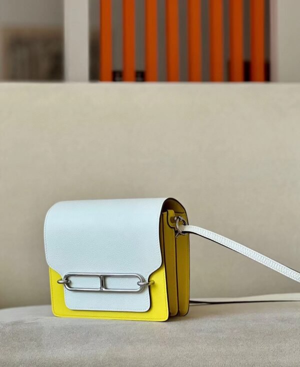 Hermes Roulis evercolor 01 Pure White & 9R Lemon yellow Silver Hardware 19cm Full Handmade