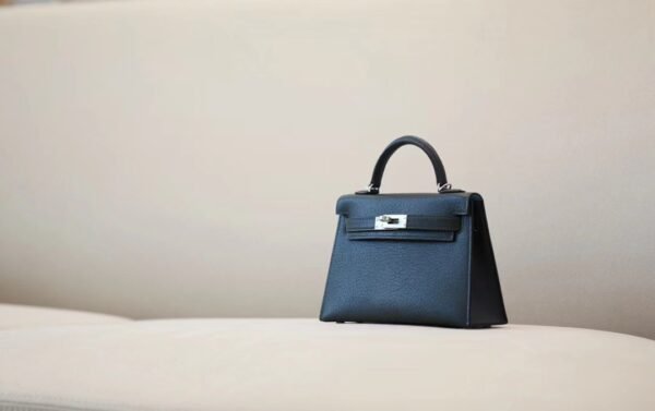 Hermes Mini Kelly Chevre Leather Cypress green & Blue Silver Hardware 19cm Full Handmade