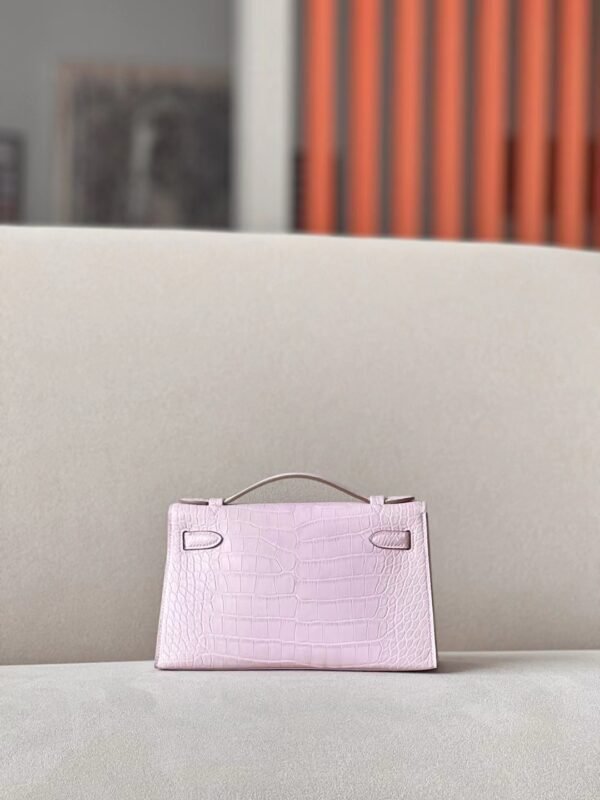 Hermes mini Kelly pochette Alligator 09 Light Purple Pink Silver Hardware 22cm Full Handmade