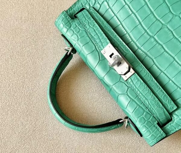 Hermes Mini Kelly Matte Alligator crocodile 06 turquoise Silver Hardware 19cm Full Handmade