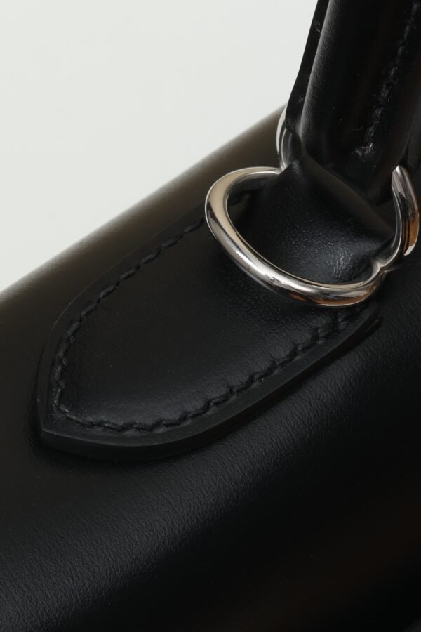 GPC Mode Kelly Shiny Box Leather CK89 Black Silver Hardware 35cm Full Handmade