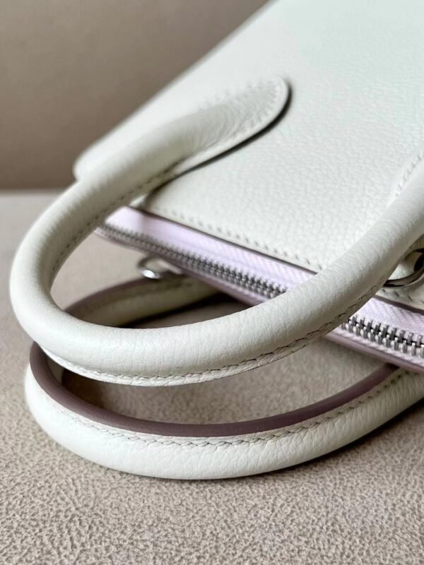 Hermès Mini Bolide Evercolor 0T Mushroom white & CK37 Golden Brown & 09 Purple Silver Hardware 18cm Full Handmade