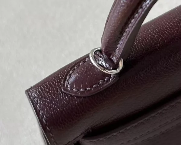 Hermès Mini Kelly Chevre OG Brownish red Silver Hardware 19cm Full Handmade