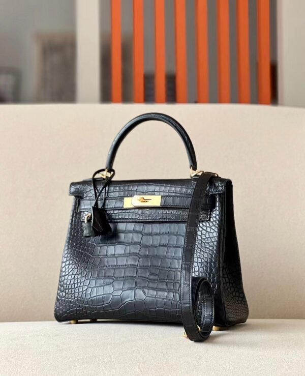 Hermes Kelly Matte Alligator crocodile CK89 Black Gold Hardware 28cm Full Handmade