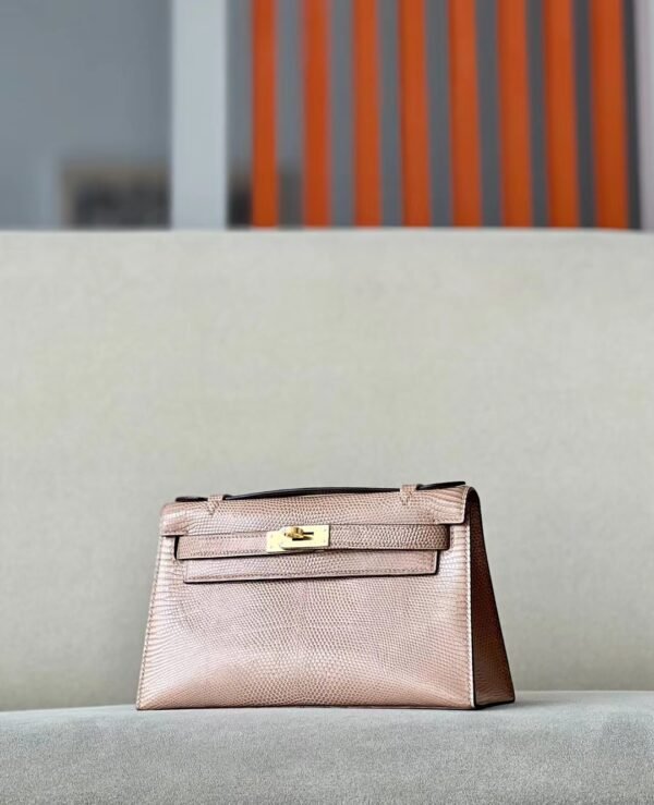Hermes Mini Kelly pochette Lizard Milk tea color Gold Hardware 22cm Full Handmade