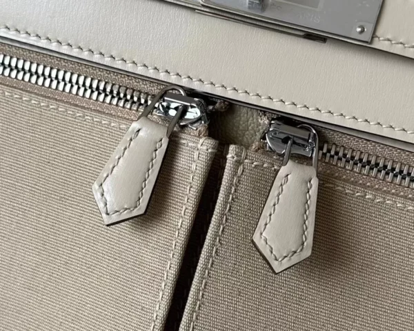 4c555838b6800fd-jpg Hermès Kelly Box & Canvas S2 Light Khaki Silver Hardware 32cm Full Handmade