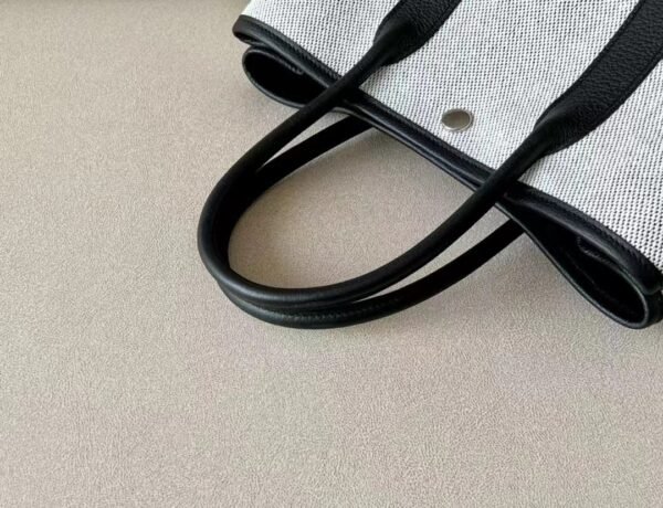 Hermes Garden Party NE Leather & Canvas Ashen & Black Silver Hardware 30cm Full Handmade