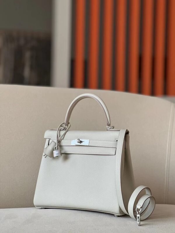 Hermes Kelly Togo 80 Pearl grey Silver Hardware 28cm Full Handmade
