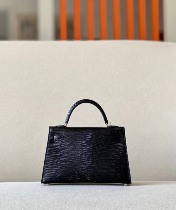 Hermès mini Kelly Lizard CK89 Black Gold Hardware 19cm Full Handmade