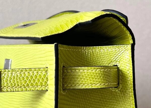Hermes Mini Kelly pochette Lizard Leather 66 yellow-green Silver Hardware 22cm Full Handmade